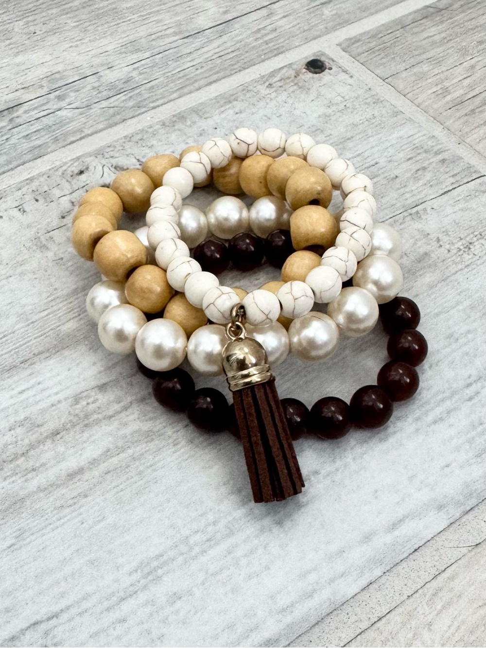 Multi-Color Beaded Stretch Tassel Bracelets
